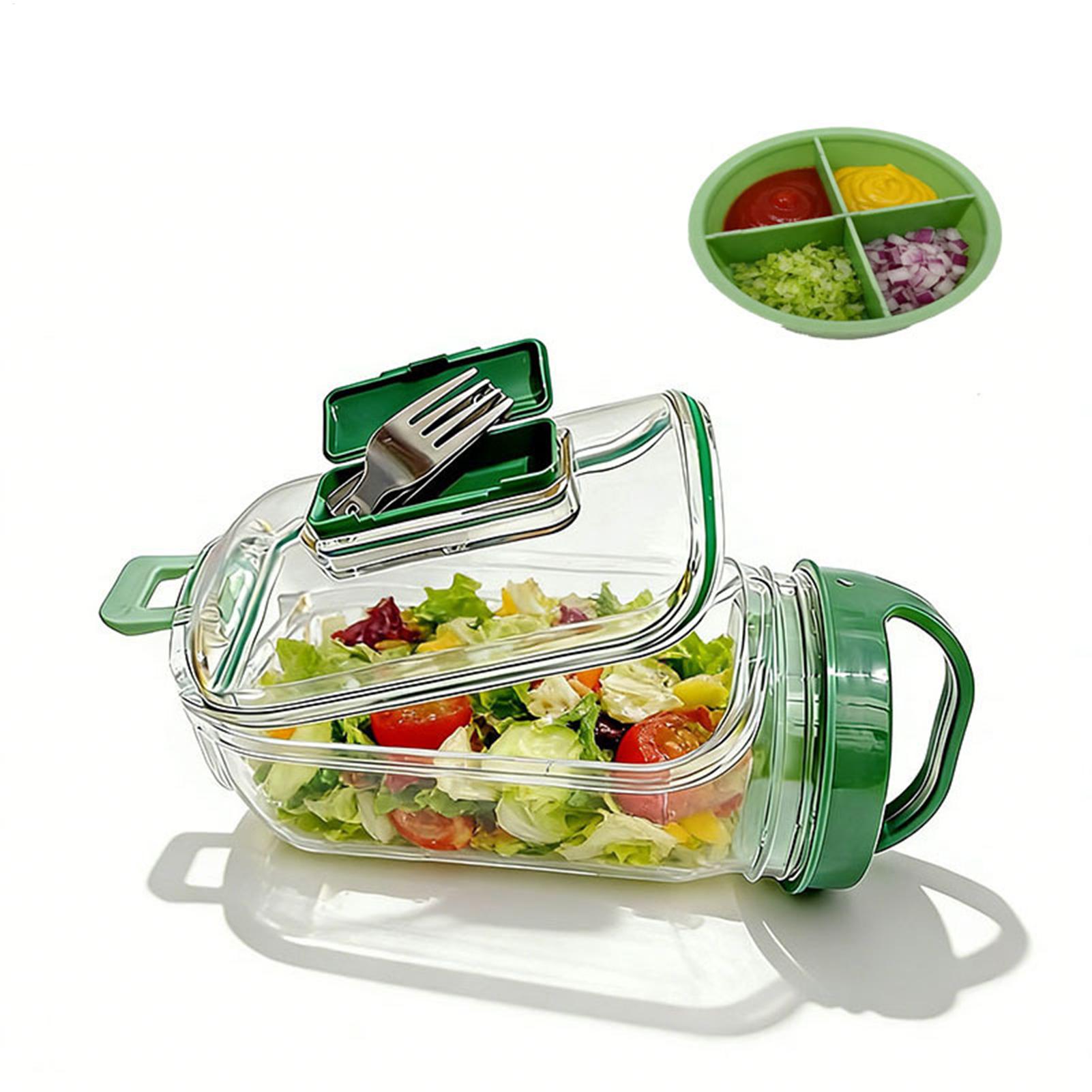Meal Prep Gym - サイドオープン式サラダジャー 1000ml 漏れ防止ミールプレップ容器 ドレッシングカップ付き ポータブルランチジャー オフィス