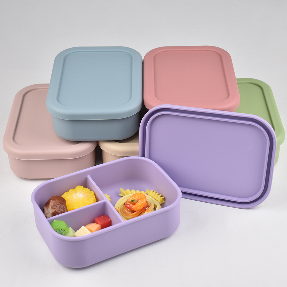 Meal Prep Recipes - 3つのコンパートメントに分かれた食品グレードシリコン製弁当箱 - 水漏れ防止、電子レンジ対応、環境に優しい子供と大人のための食事準備容器
