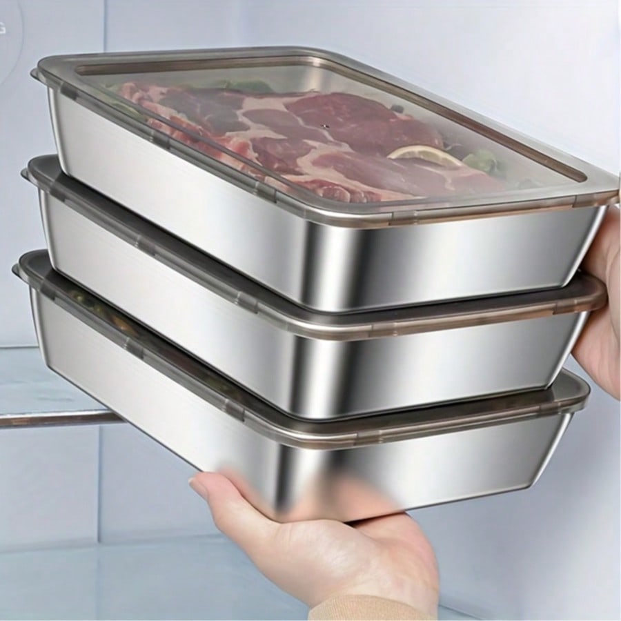 Meal Prep Easy - 6個セット（3つの容器＋3つの蓋）ステンレス製食品保存容器セット、積み重ね可能な食事準備容器、耐久性のある構造のランチボックス、錆びにくい、お手入れ簡単、ランチ、残り物、キッチン必需品、キッチンオーガナイザー、保存容器用
