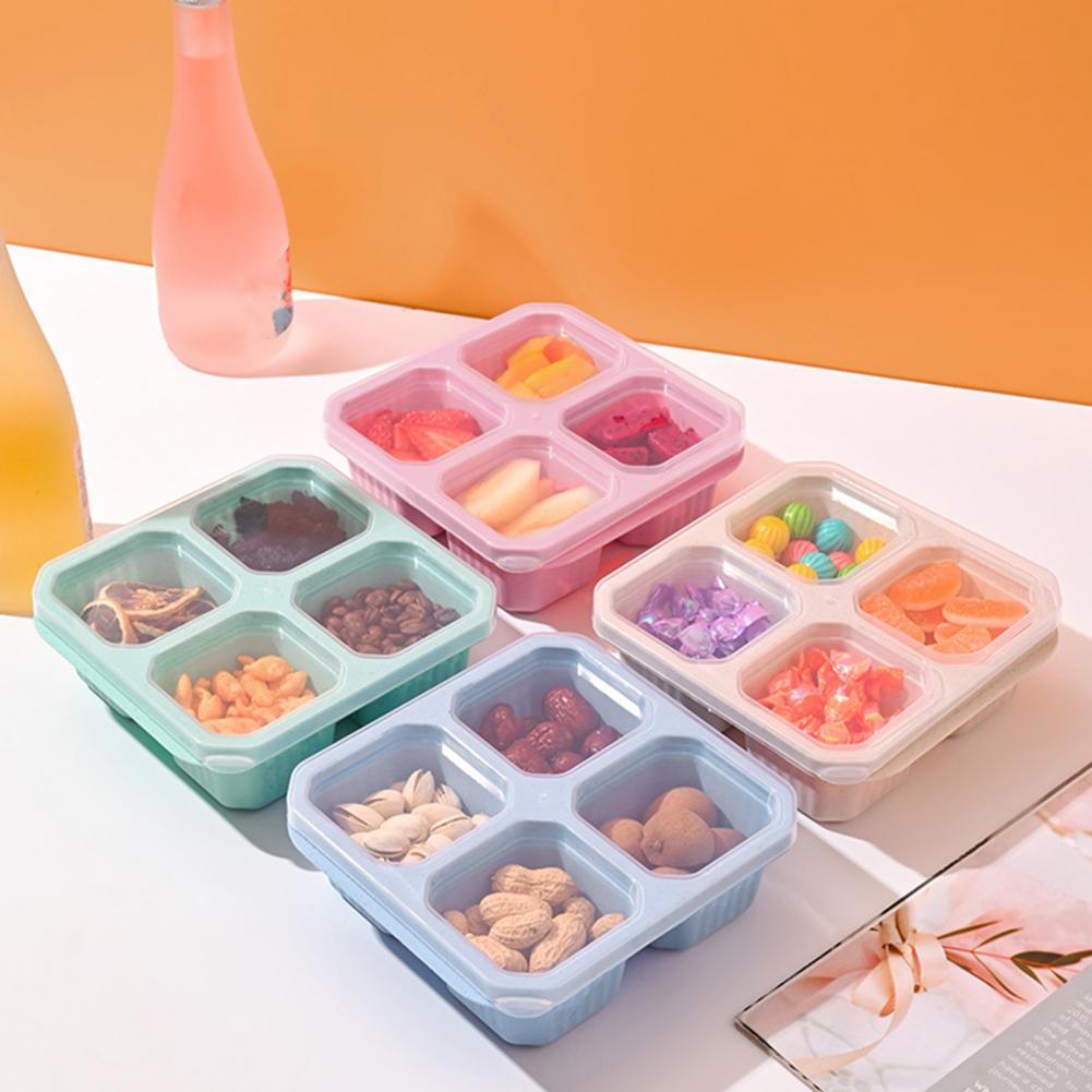 Meal Prep Easy - スナックコンパートメントボックス 4個セット 4つのコンパートメント付きスナックボックス 再利用可能な食品保存容器 開けやすい蓋付き 子供向け食事準備用