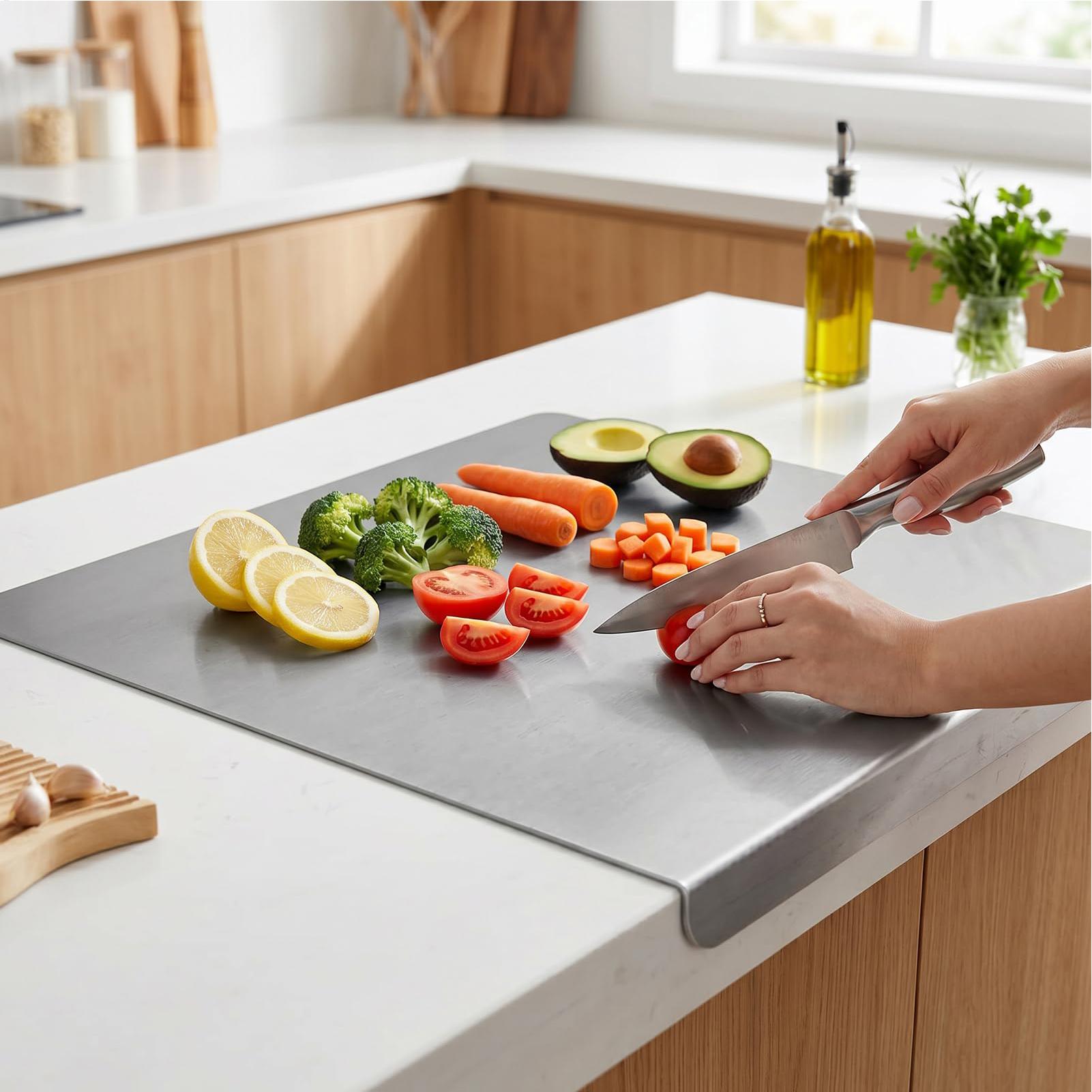 Meal Prep Easy - 滑り止めステンレス鋼製まな板、金属製ボード、家庭やレストランでの食事の準備、肉、野菜、パン、ペストリーの練り込みに、簡単に洗浄できます。