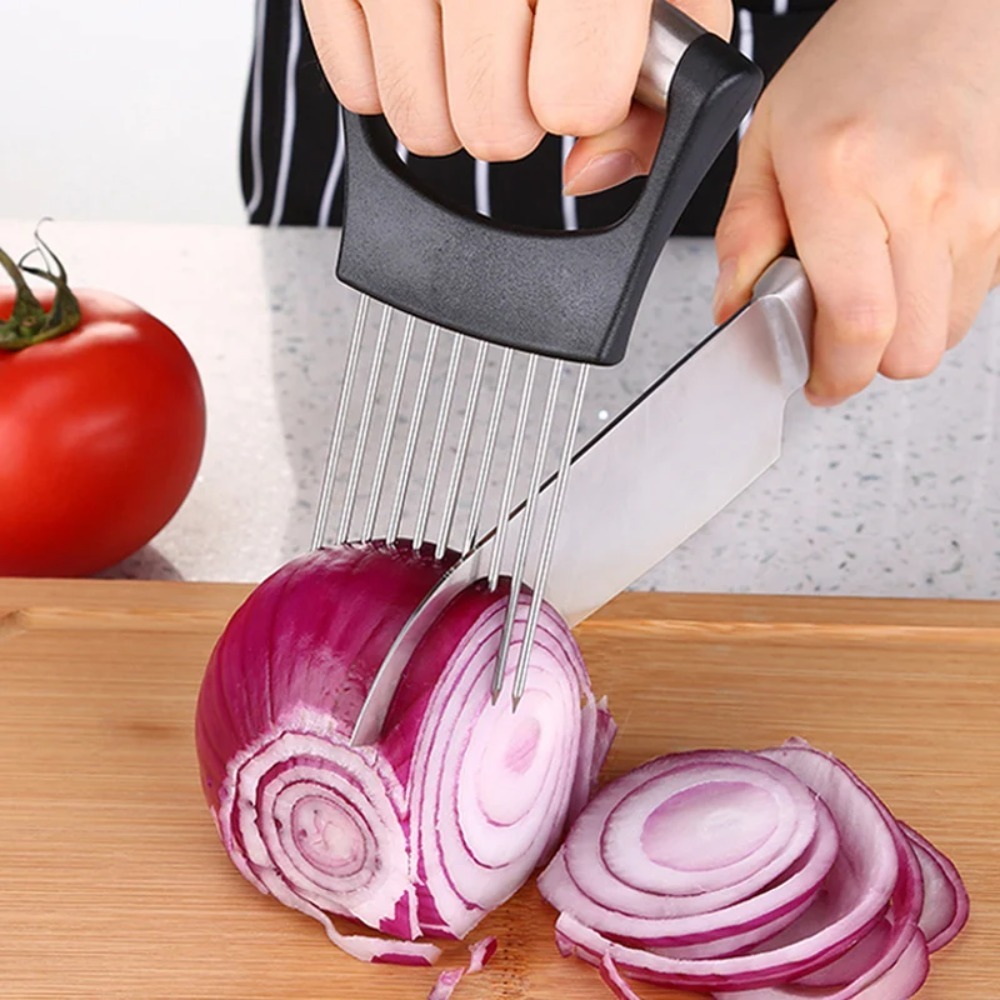 Onion Holder Slicer - ステンレス製玉ねぎカッターホルダー、食品スライス補助具、トマトと玉ねぎスライサーホルダー、野菜カットフォーク、キッチンガジェット