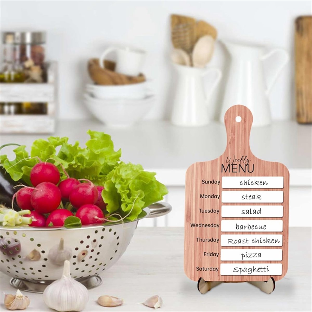 Meal Prep Weekly - 家庭用冷蔵庫用ミールプランナー、週間食事準備ボード - キッチン冷蔵庫用磁気木製週間冷蔵庫プランナー計画ボード