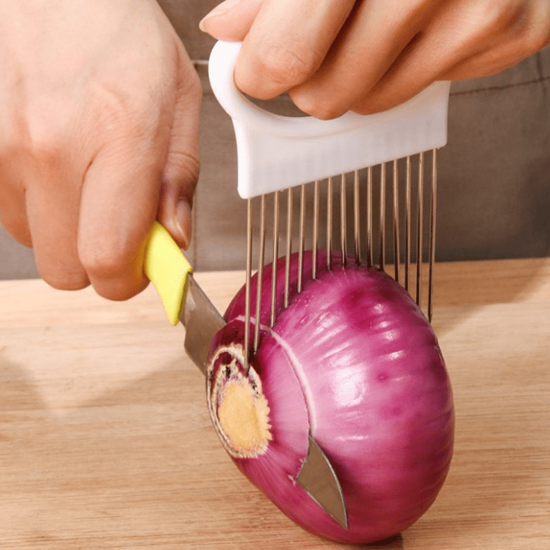 Onion Holder Slicer - 1/4PC ステンレス鋼玉ねぎ針玉ねぎフォーク野菜フルーツスライサートマトカッター切断安全ホルダーキッチンアクセサリーツール