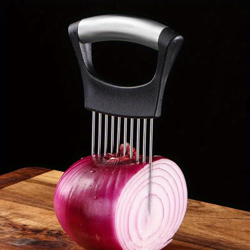 Onion Holder Slicer - ステンレス製玉ねぎカッターホルダー、フードスライサーアシスタント、トマト玉ねぎスライサーホルダー、野菜カットフォーク、キッチンガジェット
