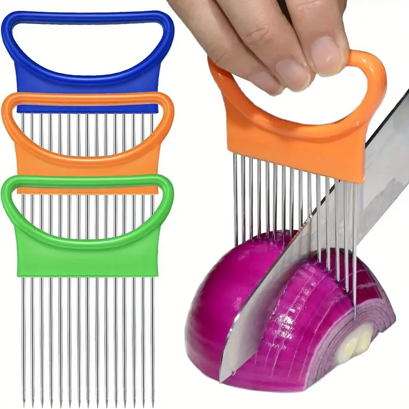 Onion Holder Slicer - 4-in-1 キッチンピンマジックオニオンフォーク - ステンレス製ホルダーで破れないように切る、じゃがいもや果物を固定するキッチンヘルパーツール