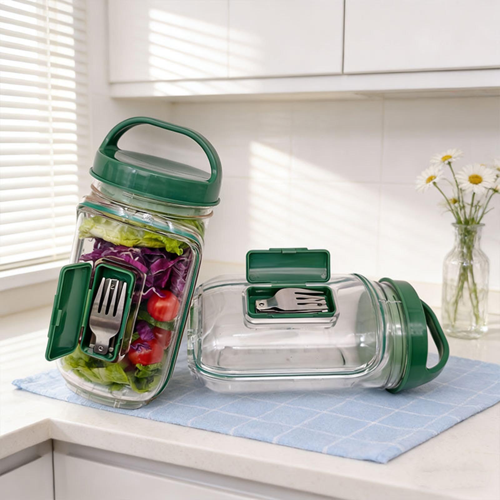 Meal Prep Gym - 1000ml漏れ防止サラダ容器、サイドオープン式サラダジャー、ランチ、仕事、オフィス、ジム、旅行用のドレッシングカップ付きミールプレップジャー