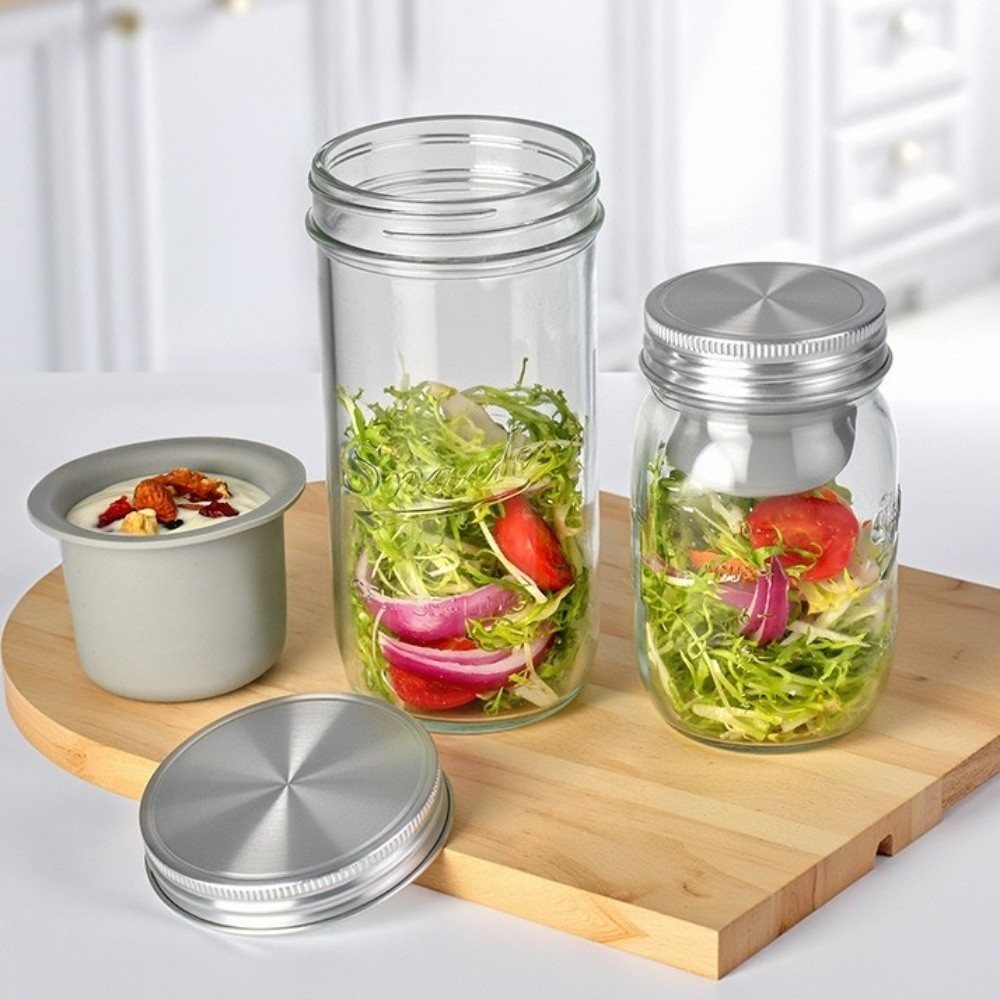 Meal Prep Weekly - 16/24オンス サラダガラスジャー 広口漏れ防止サラダ容器 密閉透明食品保存容器 週間食事準備用