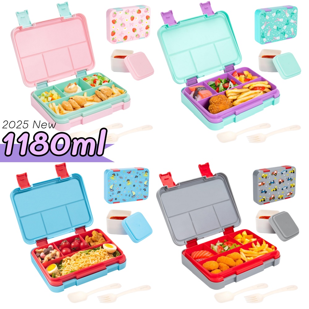 Meal Prep Recipes - 40オンス漫画柄弁当箱セット、漏れ防止、取り外し可能な仕切り、学校、オフィス、ピクニック、食品、スナックの準備用ミールコンテナ