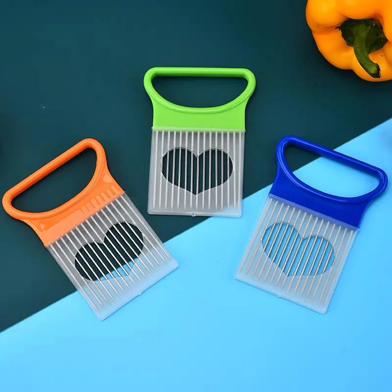Onion Holder Slicer - 1～3個入り カラフルな玉ねぎスライサーで楽々玉ねぎ切り分け キッチンステンレス製ポテトチップス玉ねぎホルダー 細切り用