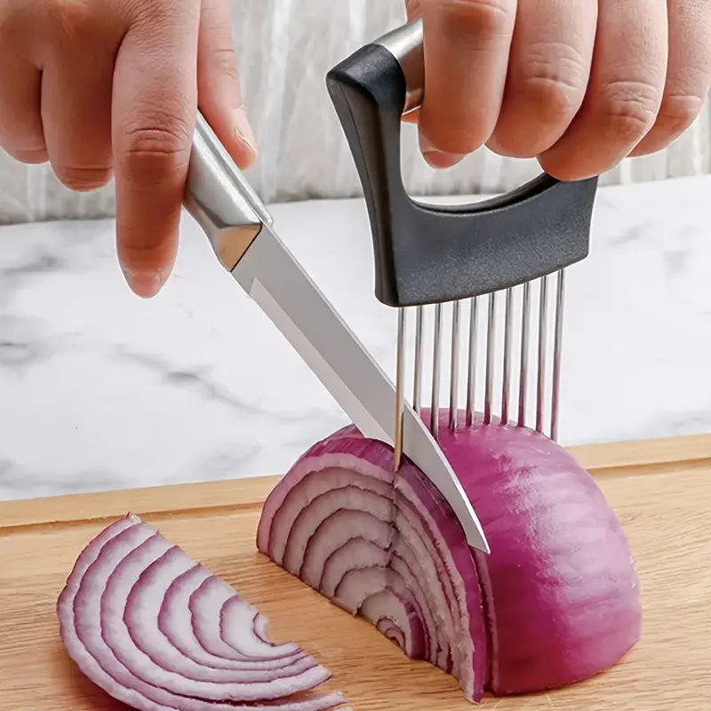Onion Holder Slicer - ステンレス製玉ねぎニードルスライサー、玉ねぎホルダーフォーク、肉軟化剤ニードル、玉ねぎ固定用キッチンガジェット、野菜スライス用