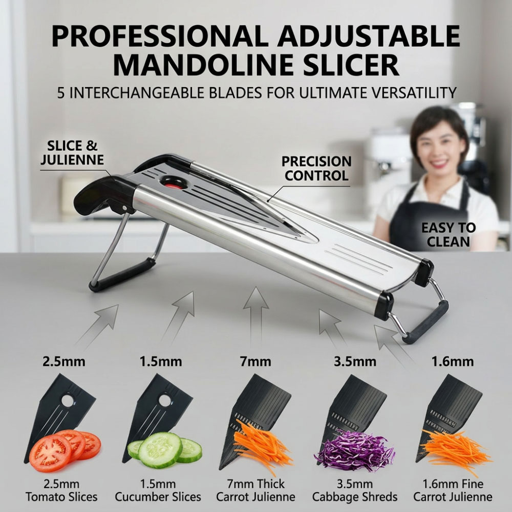ステンレス製マンドリンスライサー、5枚の刃で調整可能、食品安 - Mandoline Slicer Guard のレビューと価格