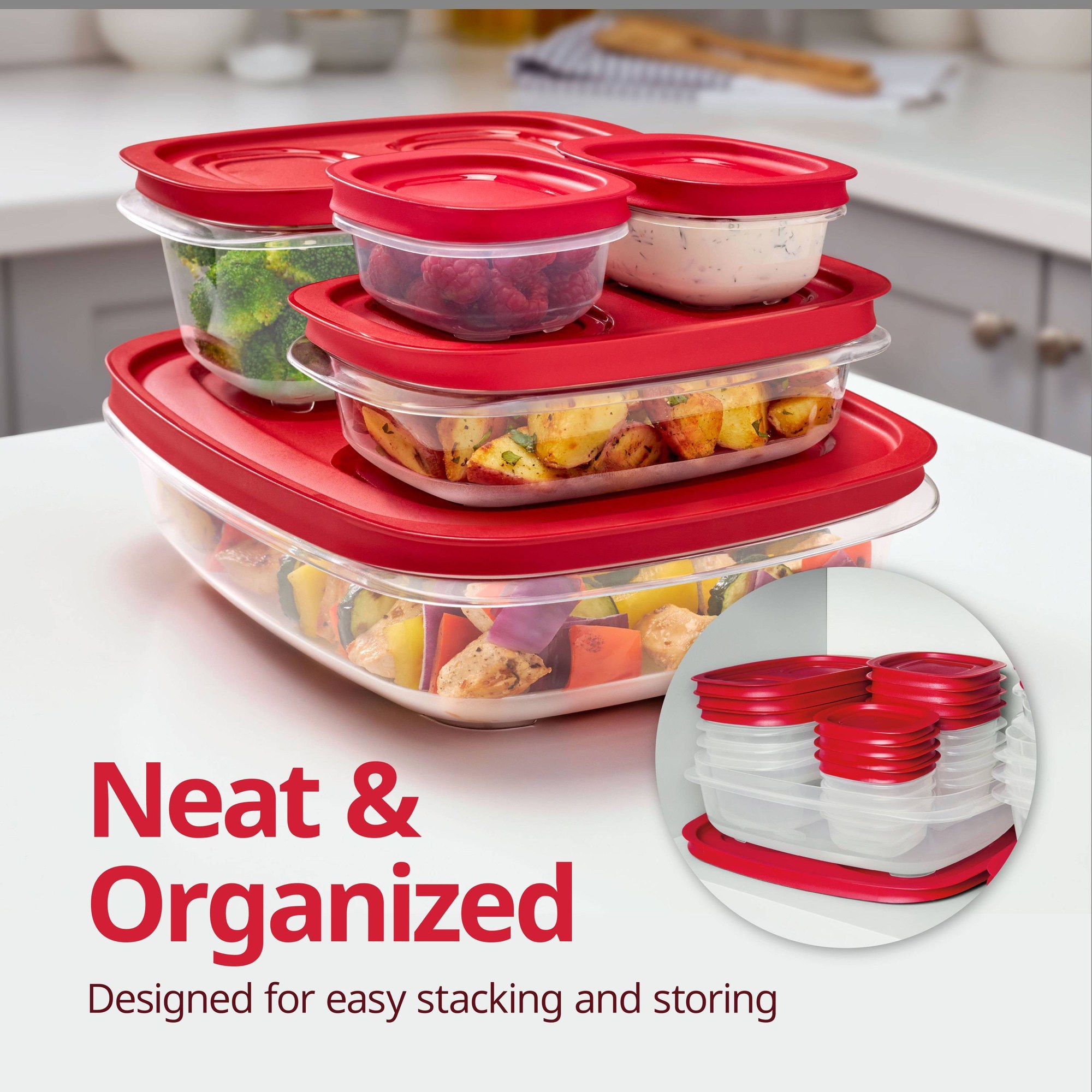 赤い長方形の食品保存容器、キッチンでの食事の準備に便利な蓋付 - Meal Prep Easy のレビューと価格