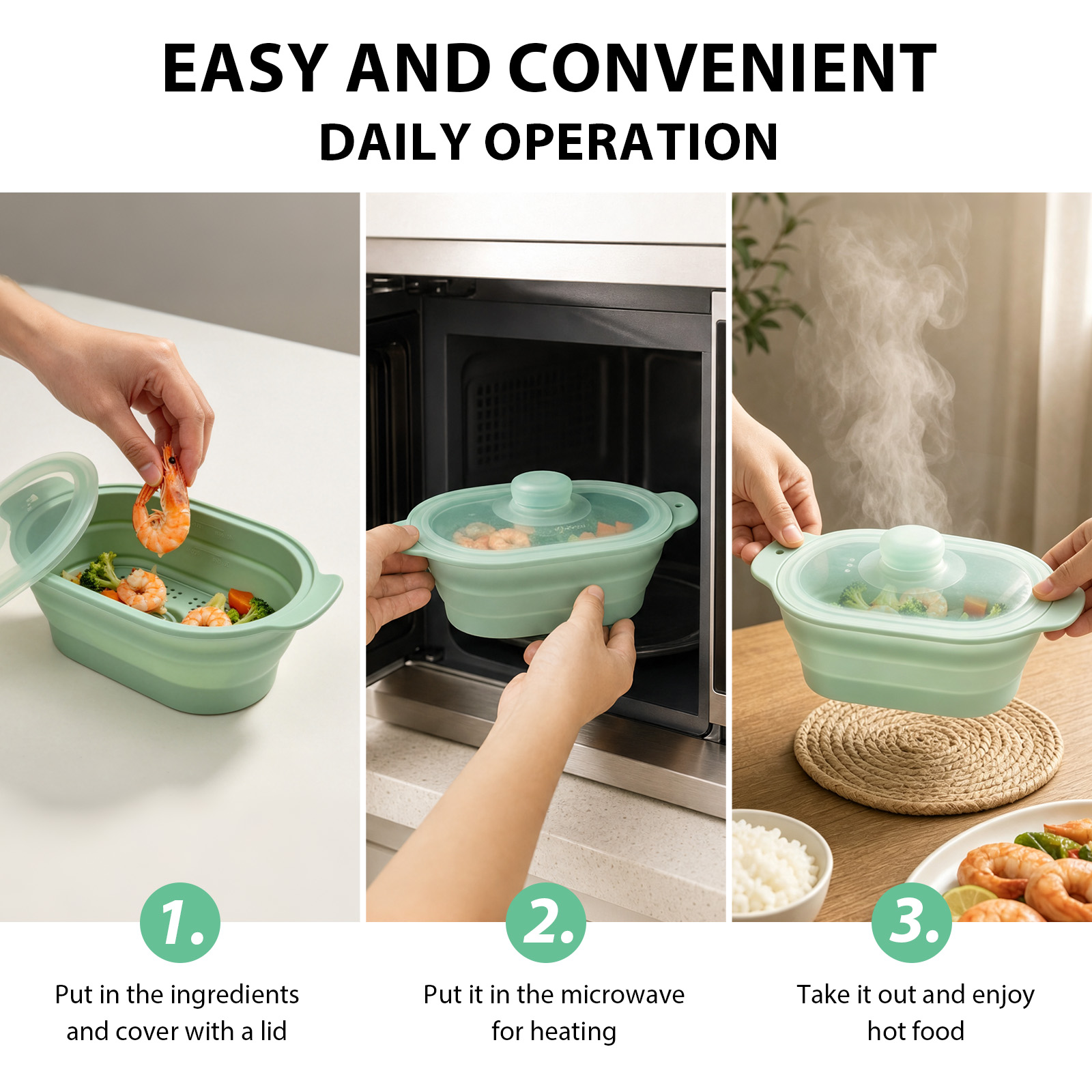 シリコン製電子レンジ用野菜蒸し器、蒸しラックと蓋付き、折りた - Meal Prep Frozen のレビューと価格