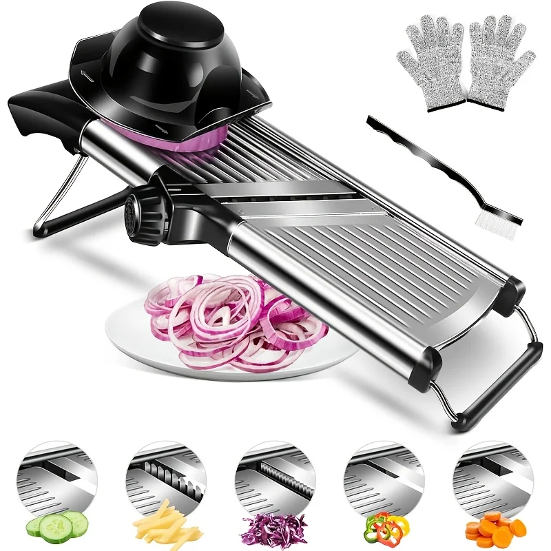 ステンレス製マンドリンスライサー、5枚刃とホルダー付き -  - Mandoline Slicer Guard のレビューと価格