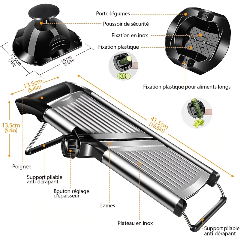 ステンレス製マンドリンスライサー、5枚刃とホルダー付き -  - Mandoline Slicer Guard のレビューと価格