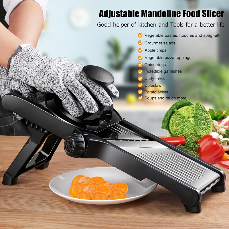 ステンレス製マンドリンスライサー、5枚刃とホルダー付き -  - Mandoline Slicer Guard のレビューと価格
