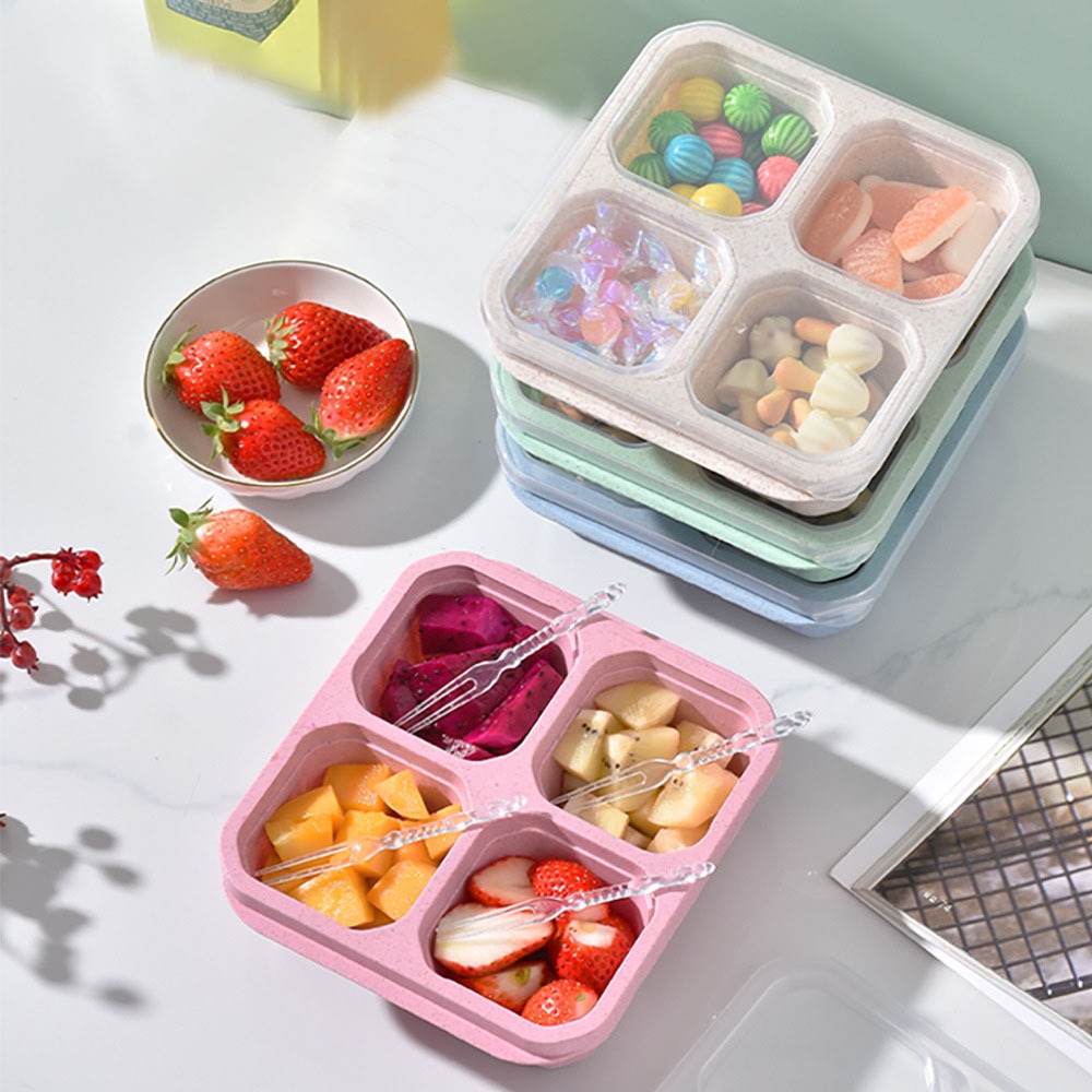 1個入り 再利用可能な小麦ストロー素材 4仕切り付きフードコ - Meal Prep Recipes のレビューと価格