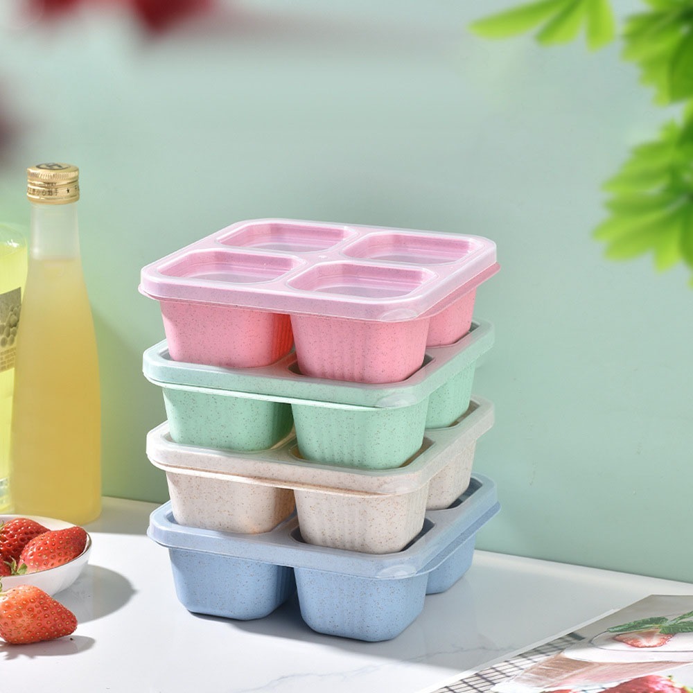 1個入り 再利用可能な小麦ストロー素材 4仕切り付きフードコ - Meal Prep Recipes のレビューと価格