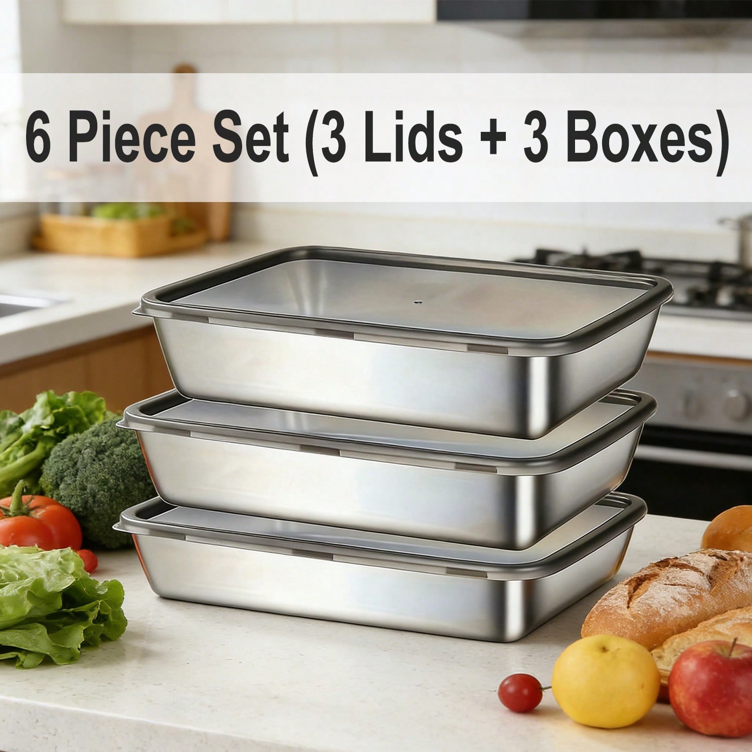 6個セット（3つの容器＋3つの蓋）ステンレス製食品保存容器セ - Meal Prep Easy のレビューと価格