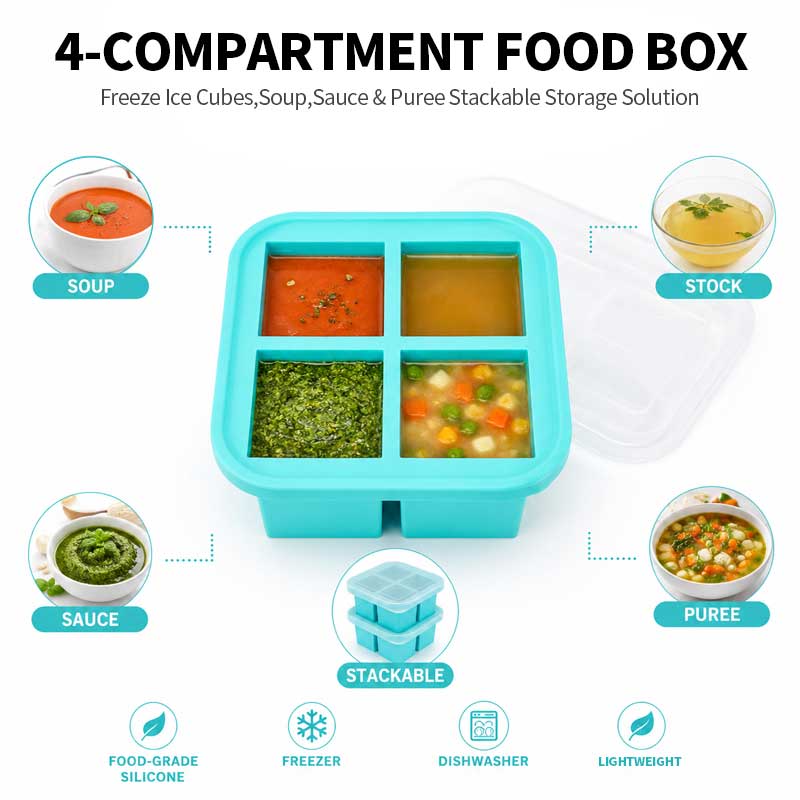 シリコン製4仕切りフードストレージボックス（蓋付き）、スープ - Meal Prep Easy のレビューと価格