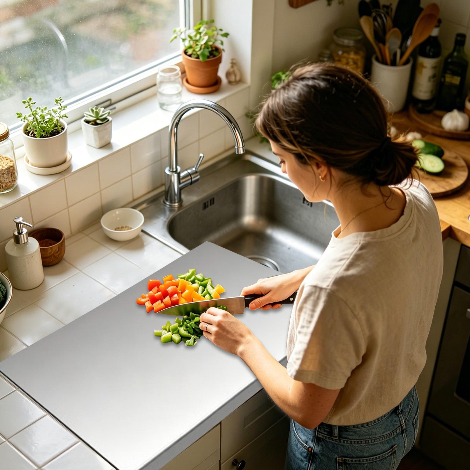 ステンレス鋼のキッチンまな板、滑り止め加工、お手入れ簡単、家 - Meal Prep Easy のレビューと価格