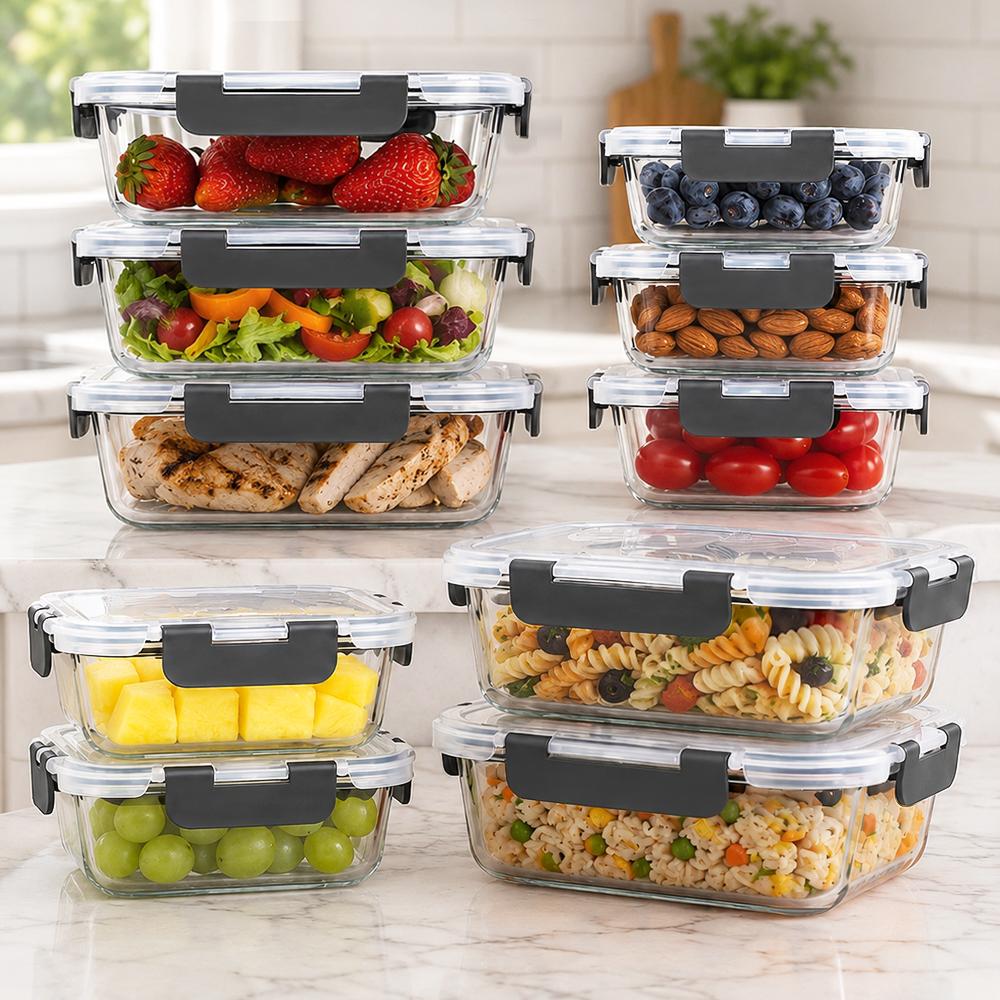 ガラス製食品保存容器セット 10個入り、BPAフリーの密閉ロ - Meal Prep Weekly のレビューと価格